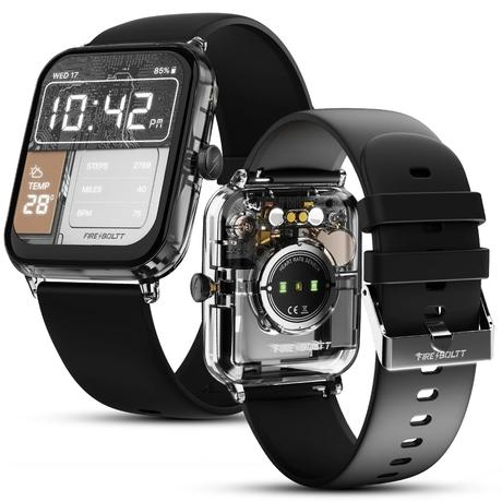 Fire-Boltt Ninja Phantom Smart Watch 46.4 mm (1.83 inch) Display, Transparent Clear Body Design, Bluetooth Calling, 120+ Sports Modes, Voice Assistant, AI Outfit Watch Face Smartwatch for Men & Women (Shadow Black)-0