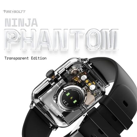 Fire-Boltt Ninja Phantom Smart Watch 46.4 mm (1.83 inch) Display, Transparent Clear Body Design, Bluetooth Calling, 120+ Sports Modes, Voice Assistant, AI Outfit Watch Face Smartwatch for Men & Women (Shadow Black)-1