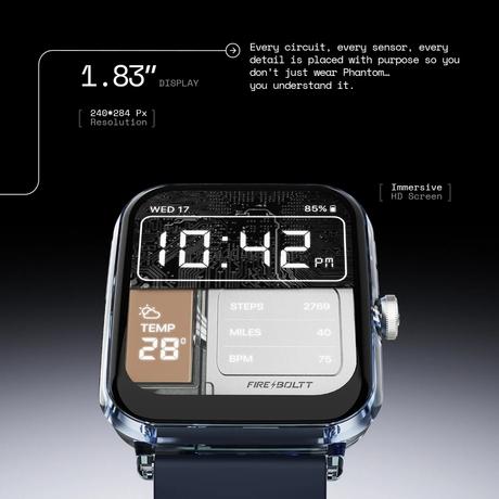 Fire-Boltt Ninja Phantom Smart Watch 46.4 mm (1.83 inch) Display, Transparent Clear Body Design, Bluetooth Calling, 120+ Sports Modes, Voice Assistant, AI Outfit Watch Face Smartwatch for Men & Women (Stealth Navy)-6