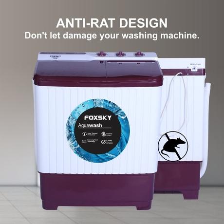 Foxsky 7 Kg Top Loading Semi-Automatic Washing Machine with 3D Scrub Technology, Aqua Wash, Maroon-4