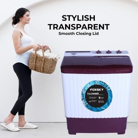 Foxsky 7 Kg Top Loading Semi-Automatic Washing Machine with 3D Scrub Technology, Aqua Wash, Maroon-7