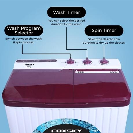 Foxsky 7 Kg Top Loading Semi-Automatic Washing Machine with 3D Scrub Technology, Aqua Wash, Maroon-9