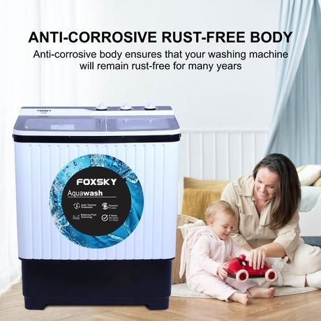 Foxsky 8 Kg Top Loading Semi-Automatic Washing Machine with 3D Scrub Technology, Aqua Wash, Maroon-3
