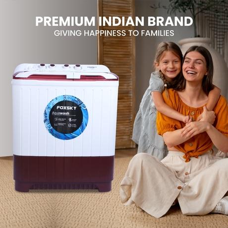 Foxsky 9.5 Kg Top Loading Semi-Automatic Washing Machine with 3D Scrub Technology, Aqua Wash, Maroon-2