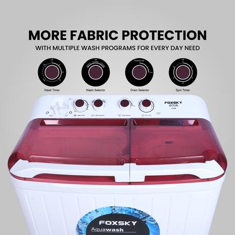 Foxsky 9.5 Kg Top Loading Semi-Automatic Washing Machine with 3D Scrub Technology, Aqua Wash, Maroon-3