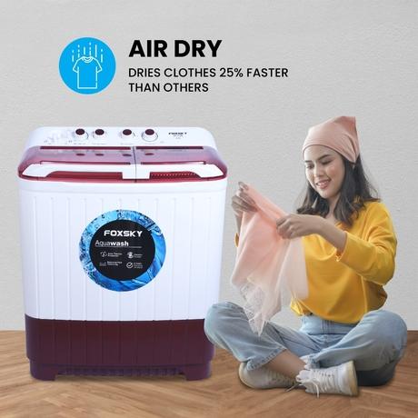 Foxsky 9.5 Kg Top Loading Semi-Automatic Washing Machine with 3D Scrub Technology, Aqua Wash, Maroon-9