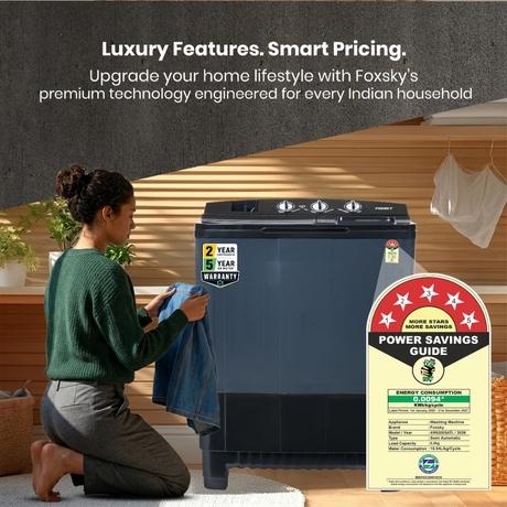 Foxsky 8.2 kg Semi Automatic Top Load Washing Machine with 3D Scrub Technology, Aqua Wash, Black (AW8200SATL)-5
