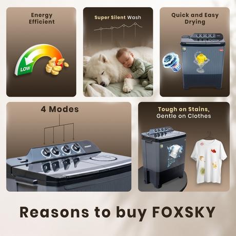 Foxsky 11 kg Semi Automatic Top Load Washing Machine with 3D Scrub Technology, Aqua Wash, Grey (AW1100SATL)-1