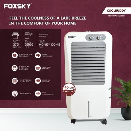 Foxsky Coolbuddy 45 L Personal Air Cooler with Honeycomb Cooling Pads, 100% Copper Motor-1