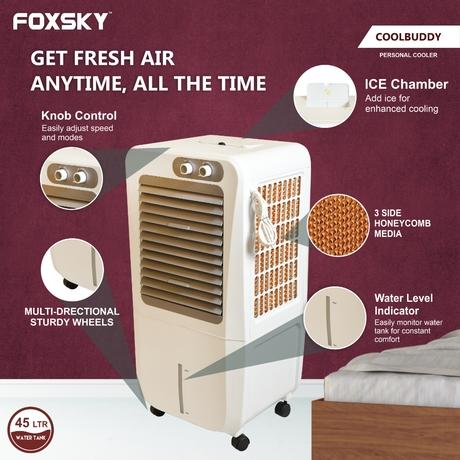 Foxsky Coolbuddy 45 L Personal Air Cooler with Honeycomb Cooling Pads, 100% Copper Motor-2