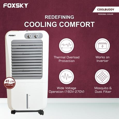 Foxsky Coolbuddy 45 L Personal Air Cooler with Honeycomb Cooling Pads, 100% Copper Motor-3