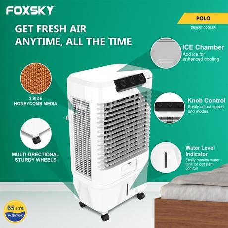 Foxsky Polo 65 L Desert Air Cooler with Honeycomb Cooling Pads, 100% Copper Motor-2