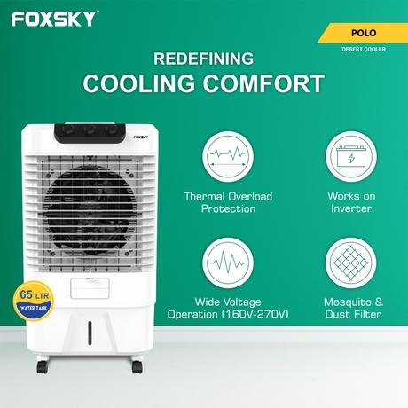 Foxsky Polo 65 L Desert Air Cooler with Honeycomb Cooling Pads, 100% Copper Motor-3