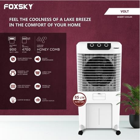 Foxsky Volt 85 L Desert Air Cooler with Honeycomb Cooling Pads, 100% Copper Motor-1
