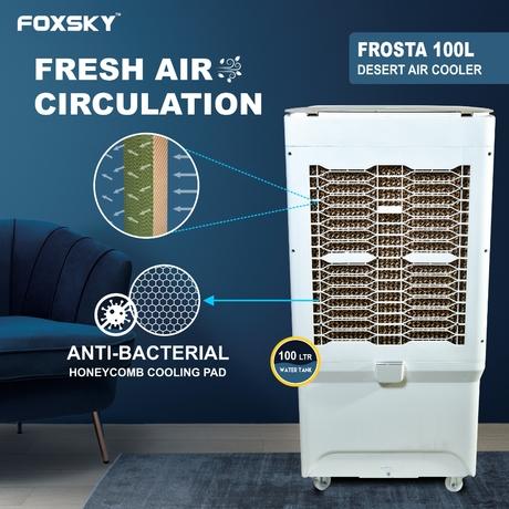 Foxsky Frosta 100 L Desert Air Cooler with Honeycomb Cooling Pads, 100% Copper Motor-5