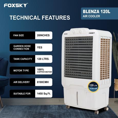 Foxsky Blenza 120 L Desert Air Cooler with Honeycomb Cooling Pads, 100% Copper Motor-3