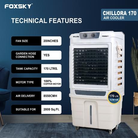 Foxsky Chillora 170 L Desert Air Cooler with Honeycomb Cooling Pads, 100% Copper Motor-3