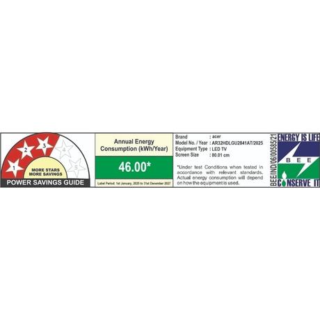 Acer 80.01 cm (32 inches) HD Smart LED Google TV with Andriod 14, Black, L Series, AR32HDLGU2841AT-9