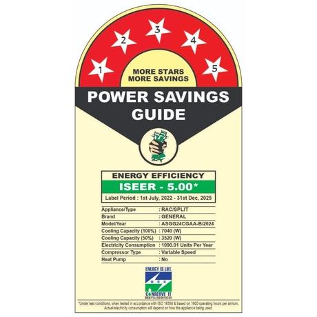 General 2 Ton 5 Star Inverter Split AC, ASGG24CGAA-B-2