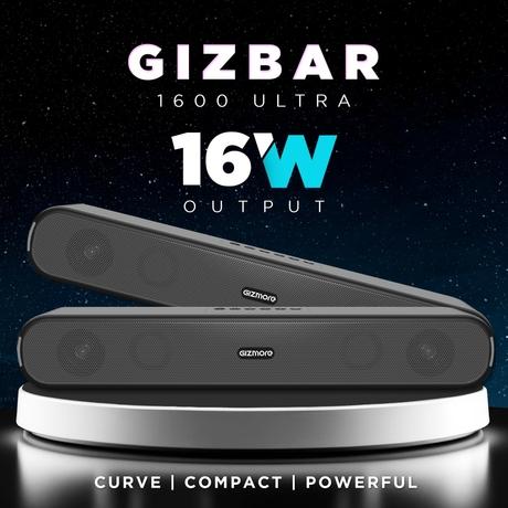 GIZMORE 1600Ultra 16 W RMS Bluetooth Soundbar Upto 10 Hours Playtime with TWS Function, Multi Connectivity BT v5.3, AUX, USB, SD Card-1