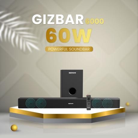 GIZMORE BAR6000 60 W RMS Wired Soundbar with 360 Degree Surround Sound & Extra Deep Bass Subwoofer, Wall Mounted, Multi Connectivity & Remote Control connect with Mobile TV/PC and Projector-1