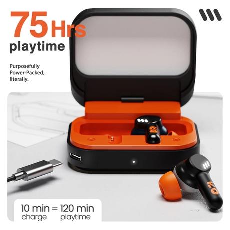 GOBOULT Tenet True Wireless Earbuds with 75 H Playtime, ZEN Quad Mic ENC, 13 mm Boom X Tech Drivers, 45 ms Ultra Low Latency mode, Turbo Orange-1
