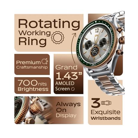 GOBOULT Saber Premium Smartwatch with 3.63 cm (1.43 inch) AMOLED Screen, 700 Nits Brightness, Rotating Bezel, BT Calling, Health Monitor, Sports Modes and Zinc Alloy Frame, Titanium-1