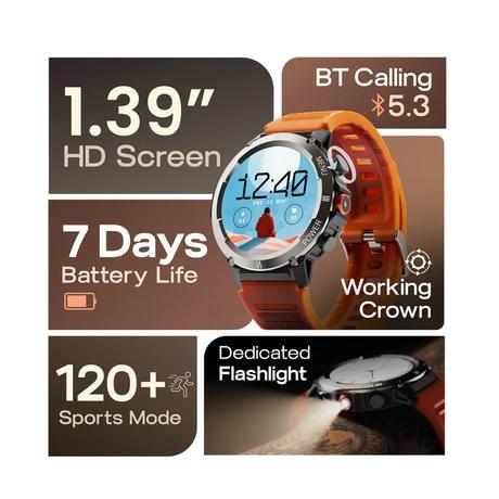 GOBOULT Tuff Hawk Smartwatch with 3.53 cm (1.39 inch) TFT Screen, 450 Nits Brightness, Working Crown, BT Calling, Health Monitor, Multiple Sports Modes, Saffron-1