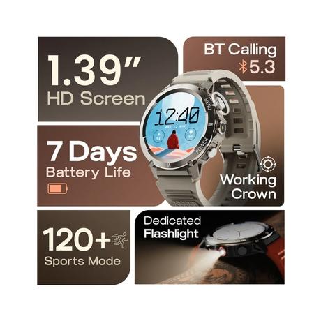 GOBOULT Tuff Hawk Smartwatch with 3.53 cm (1.39 inch) TFT Screen, 450 Nits Brightness, Working Crown, BT Calling, Health Monitor, Multiple Sports Modes, Sandstone-1