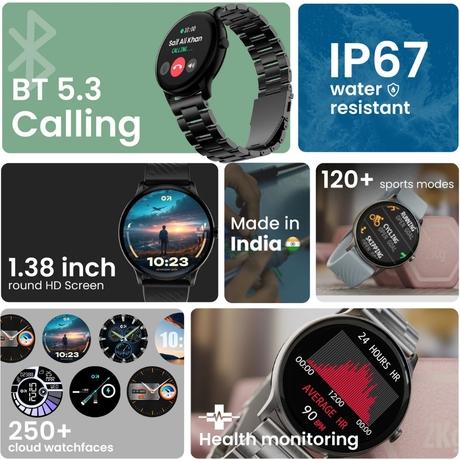 GoBoult Dire Round Dial Smart Smartwatch with 35.3 mm (1.39 inch) HD Screen,Functional Crown, Bluetooth Calling, Advanced Boult Health Tracker, 123+ Sports Modes, and 290+ Customizable Watch Faces (Black)-1