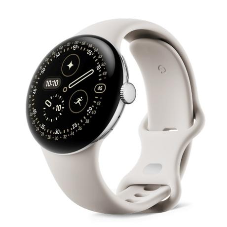 Google Pixel Watch 4 41 mm Smart Watch with Polished Silver Porcelain Active Band-1