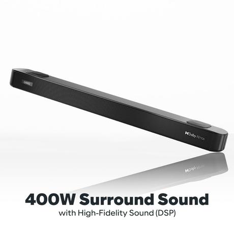 GOVO GoSurround 940, 4.1 (2.1.2) Channel Home Theatre, 400 W Sound bar with True Dolby Atmos, 16.51 cm (6.5 inch) subwoofer, OPT, AUX, USB & Bluetooth, 3 Equalizer Modes & LED Display (Platinum Black)-1