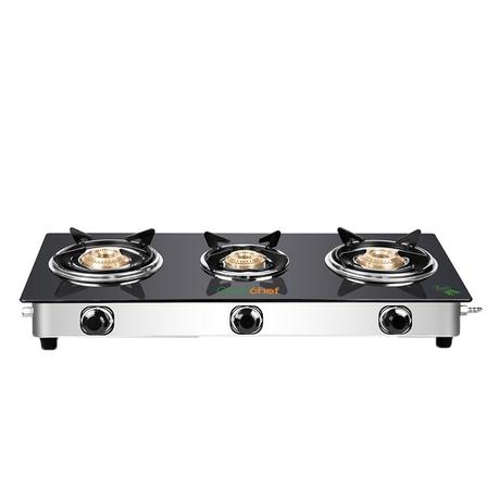 Greenchef Lexus 3 Burner Glasstop Cooktop, Manual Ignition, Black-0