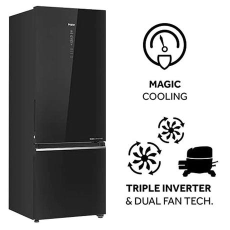 Haier 376 litre 3 star Double Door Refrigerator, Black Glass HRB-3964PKG-E-1