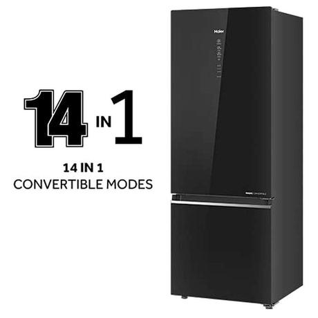 Haier 376 litre 3 star Double Door Refrigerator, Black Glass HRB-3964PKG-E-2