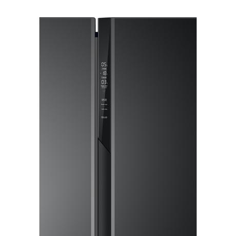 Haier 598 L 3 Star Side by Side Refrigerator with WIFI Enabled Smart Sense AI, Black Glass, HRT-683KGU1-1