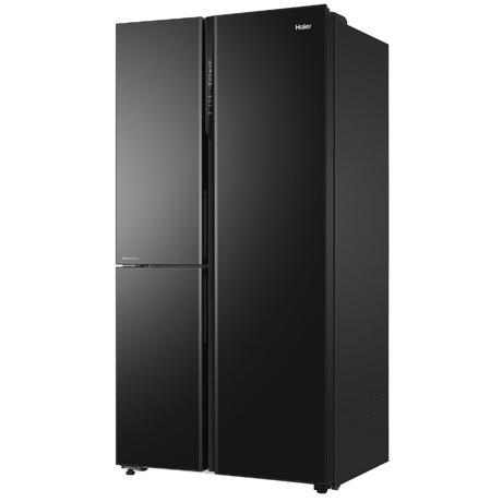 Haier 598 L 3 Star Side by Side Refrigerator with WIFI Enabled Smart Sense AI, Black Glass, HRT-683KGU1-2