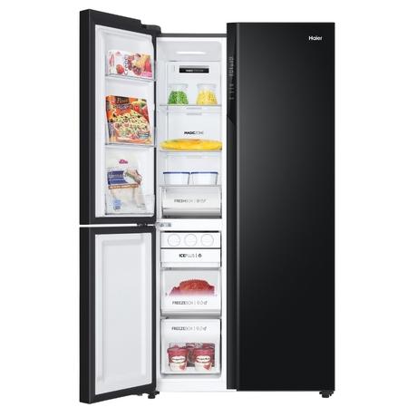 Haier 598 L 3 Star Side by Side Refrigerator with WIFI Enabled Smart Sense AI, Black Glass, HRT-683KGU1-4