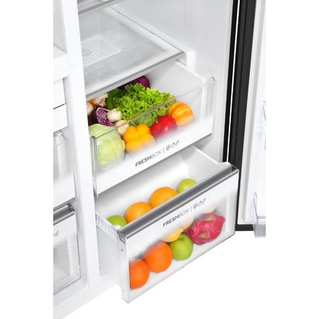 Haier 598 L 3 Star Side by Side Refrigerator with WIFI Enabled Smart Sense AI, Black Glass, HRT-683KGU1-9