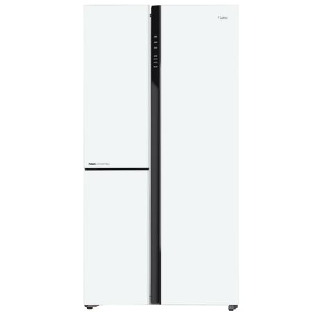 Haier 598L 3 Star Vogue 3-Door Side by Side Frost Free Refrigerator, Wi-Fi, Expert Inverter Technology, Digital Display Panel, Triple Twist Ice Maker, Deo Fresh Technology (HRT-683PWGU1, Pearl White Glass)-0