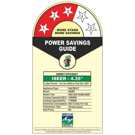 Haier 1 Ton 3 Star Inverter Split Air Conditioner, HSA14CP-G3NB-I-10