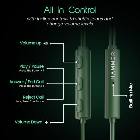 Hammer Nova Universal C-Type Earphones, Daily Use Earphone with in-line Control, Metallic Built, Powerful Bass, Snug n Secure Fit and Lightweight-5