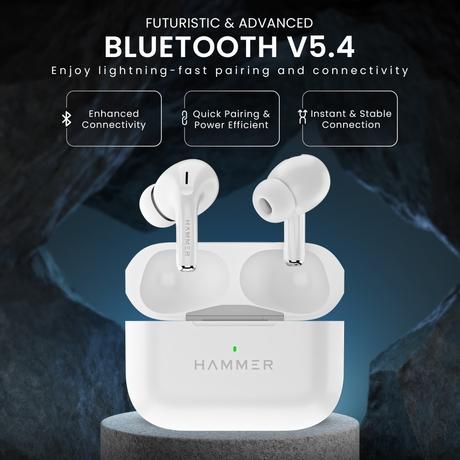 HAMMER Aeromax ANC (32 dB) TWS, BT v5.4, Low Latency, In-Ear Bluetooth Earbuds with Clear ENC Calling, Quad Mics, Type-C, Touch Controls, Deep Bass, 30 Hrs Playtime (White)-3