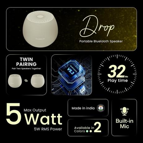 Hammer Drop 5 W Bluetooth Speaker, Beige-1