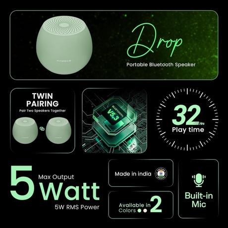 Hammer Drop 5 W Bluetooth Speaker, Green-1