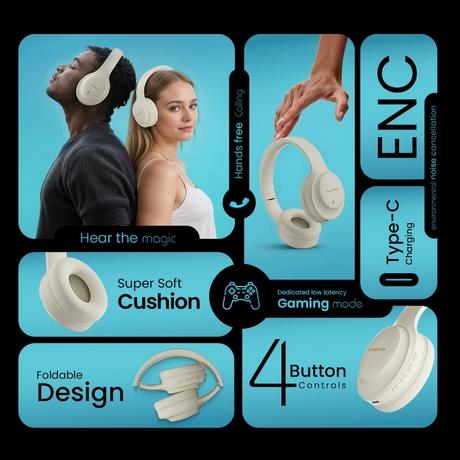 Hammer ENC Vibe Bluetooth Headphone, Beige-1