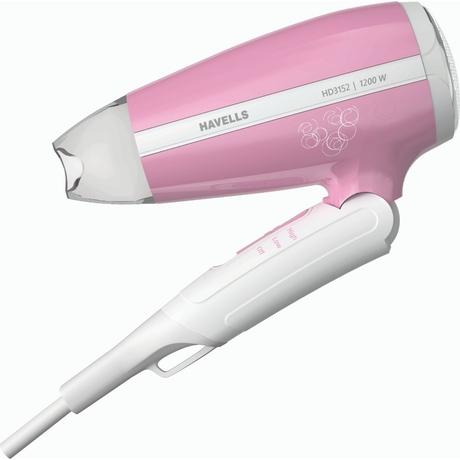 Havells 1200 Watts Hair Dryer, 3 Heat Settings, 2 Speed Settings, Double Protection Against Over Heating, Detachable Nozzle, HD3152, Pink-4