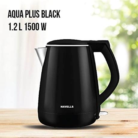 Havells Aqua Plus, 1.2 Litres, Stainless Steel Kettle, 360 Degree Cordless Kettle, Boil Dry Protection, Auto Shut off, Assorted colour's (Black/Blue)-1