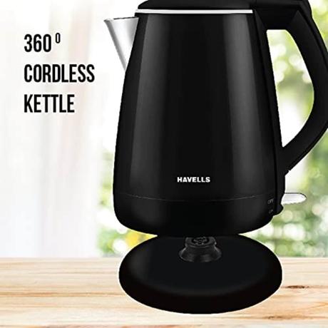 Havells Aqua Plus, 1.2 Litres, Stainless Steel Kettle, 360 Degree Cordless Kettle, Boil Dry Protection, Auto Shut off, Assorted colour's (Black/Blue)-5