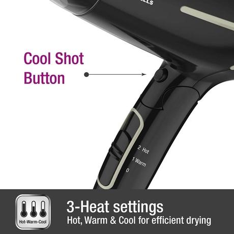 Havells 1600 Watts Hair Dryer, 3 Heat Settings, Heat Balance Technology, Cool Shot Button, HD3181, Black-3